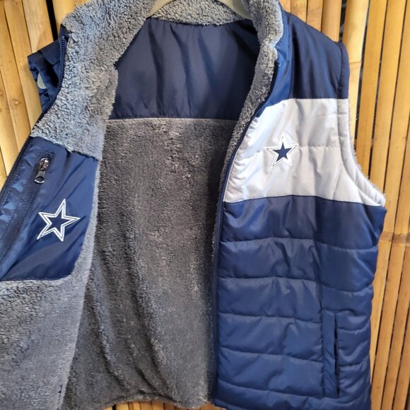 NFL Team Apparel Dallas Cowboys Reversable Puffer Vest Womans XXL Blue/Gray - Picture 4 of 10